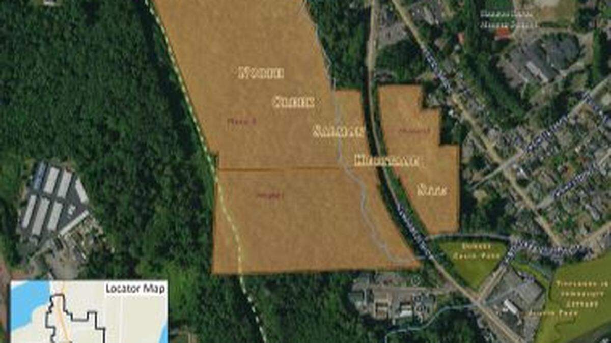 This map shows the different phases of the North Creek Salmon Heritage Site.