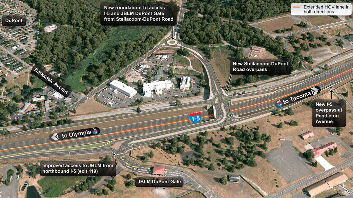 This rendering shows what the I-5 Mounts Road to Steilacoom-DuPont Road Corridor Improvements project will look like when finished.