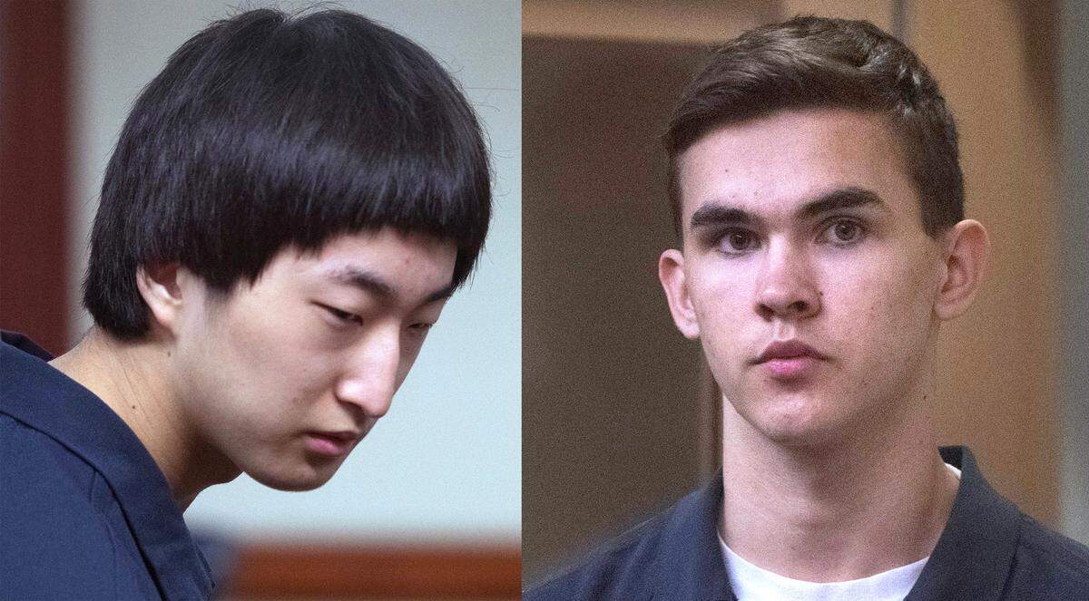 Justin Yoon (left) and Gabriel Davies make separate appearances in Pierce County Superior Court in Tacoma, Washington on Wednesday, Sept. 6, 2023, to enter pleas of guilty to second-degree murder in the Sept. 1, 2022 killing of Orting resident Daniel McCaw.