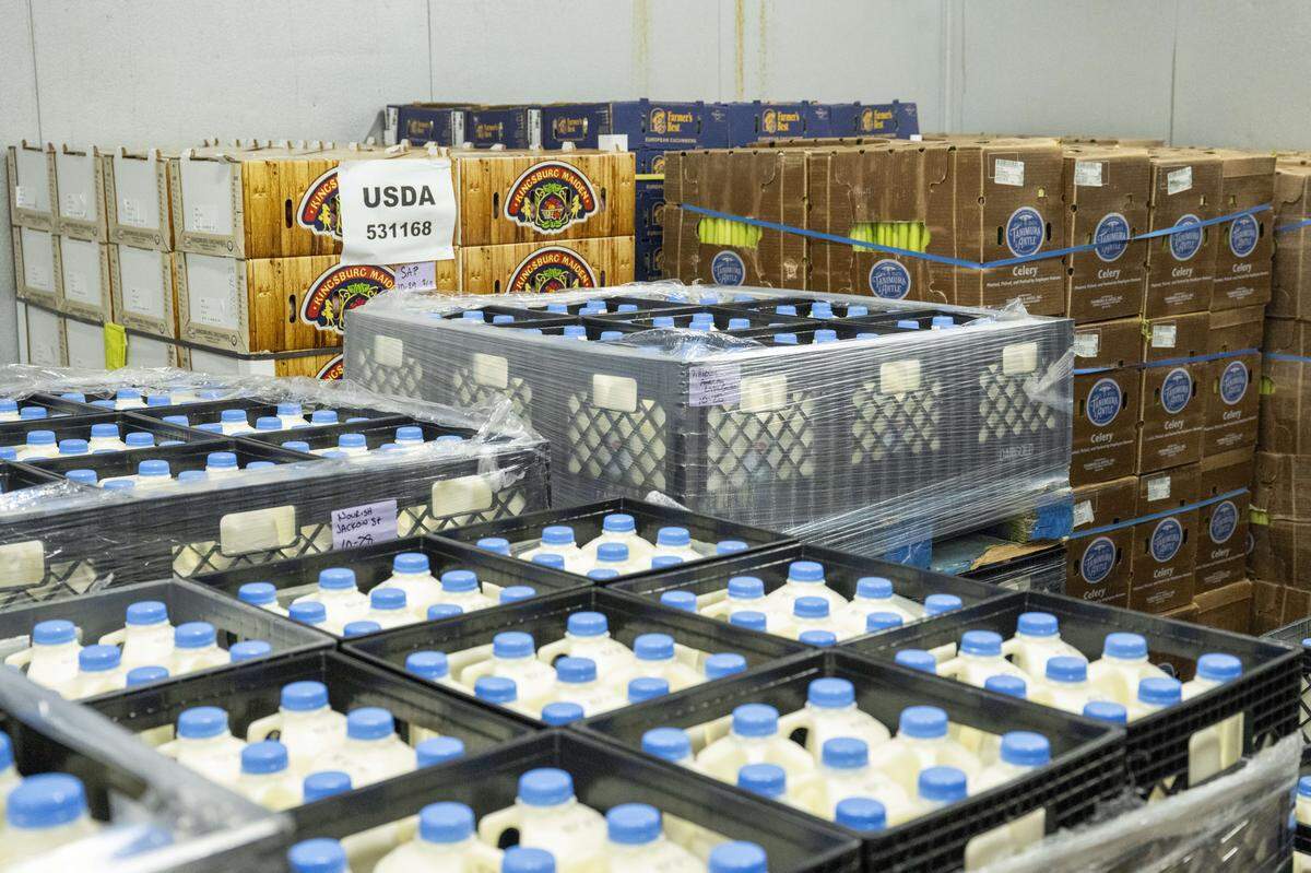 Produce collected for distribution by the Emergency Food Network sits in a cold room at an EFN warehouse on Tuesday, Oct. 28, 2025, in Tacoma, Wash.