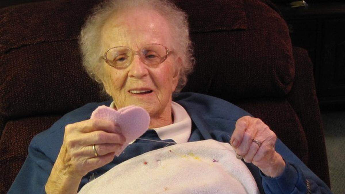 Lenore Clem, known as The Heart Lady of Fox Island, created the small stuffed hearts to be used as an award for children who attended a camp for kids who had cancer. She could turn out a heart in four minutes