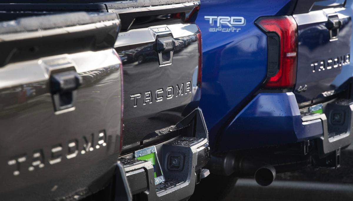 Toyota Tacoma’s on the lot at Titus-Will Toyota in Tacoma, Washington, on Monday, Dec. 16, 2024.