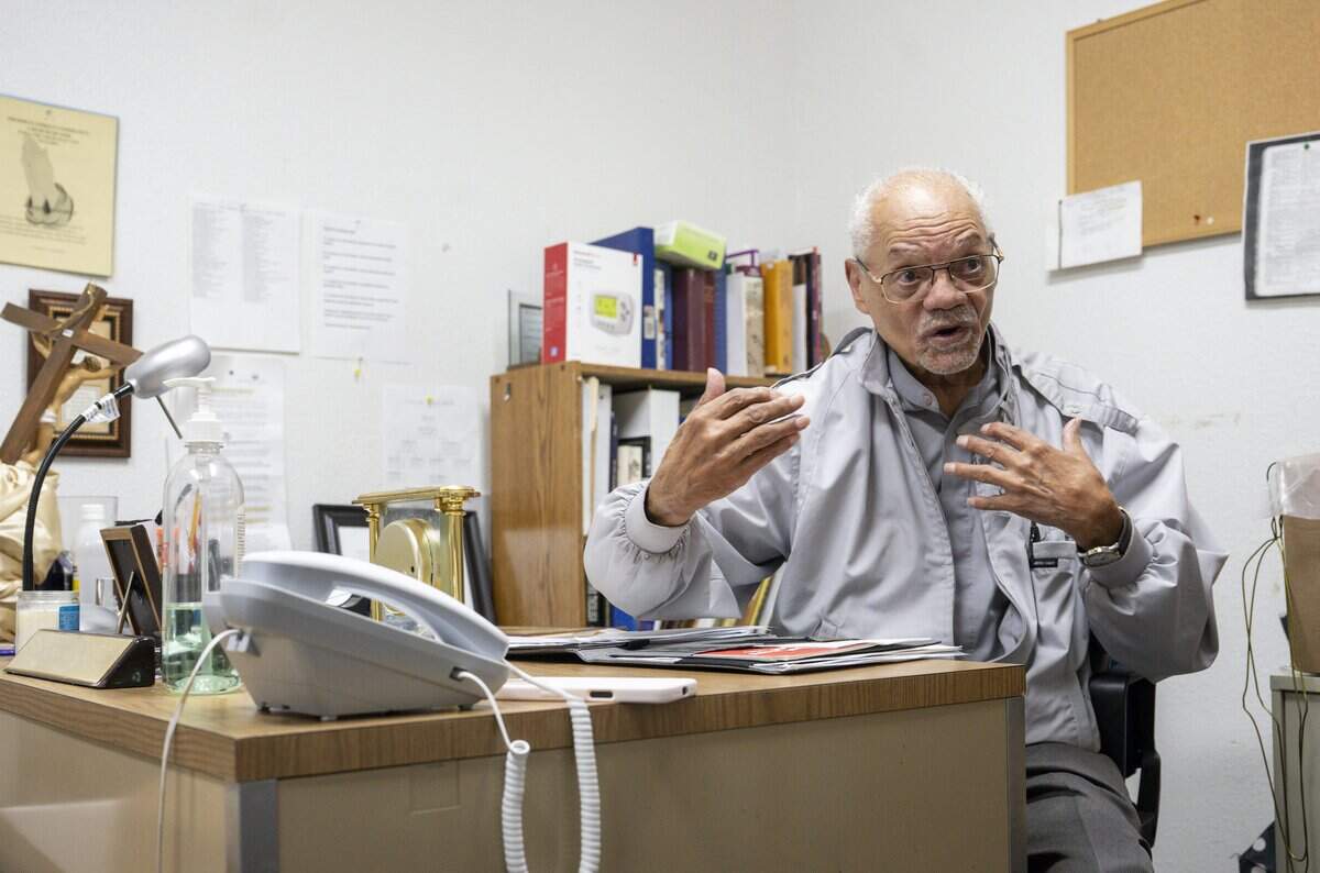 Pastor Roy Fletcher speaks about his decades of service at Sheridan Street Community Church of God on Friday, Nov. 14, 2025, from his office at the church in Tacoma, Wash.