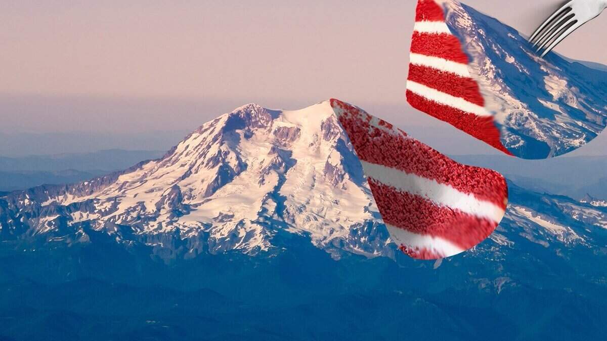 No, Mount Rainier isn’t really made of lava cake — but the state Department of Natural Resources pretended it was Friday to celebrate April Fools’ Day.