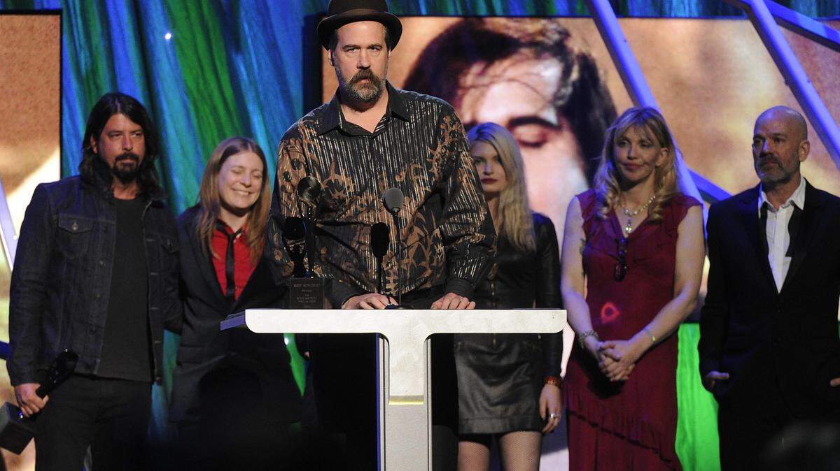 Former Nirvana bassist Krist Novoselic speaks at the bands Rock and Roll Hall of Fame Induction Ceremony in 2014. Novoselic and his band, Butterfly Launches from Spar Pole, will perform tonight at the Washington State History Museum's "History after Hours: Bigfoot Night" event.
