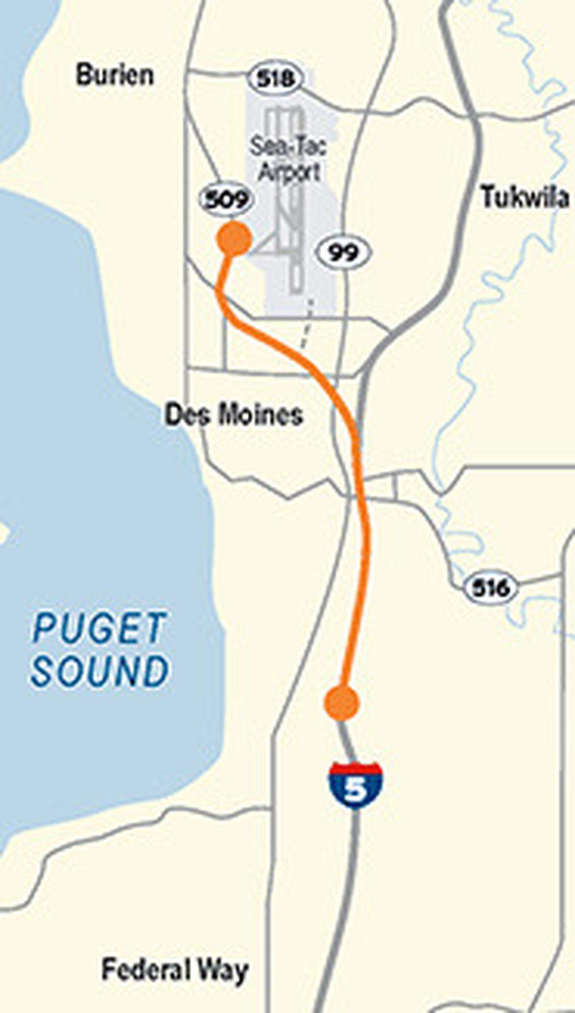 Work on state Route 509  would extend the highway to I-5 near SeaTac, add an access point to the Sea-Tac International Airport for southbound traffic, and allow traffic and trucks to bypass I-5, state Route 99 and local streets. 