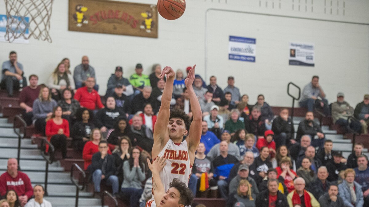 Devin Asaeli of Steilacoom High School attempts a shot that, had he made it, might have won the AA boys basketball playoff game at Mt. Tahoma High School, February 22, 2019. But Liberty squeaked by Steilacoom 49-48.