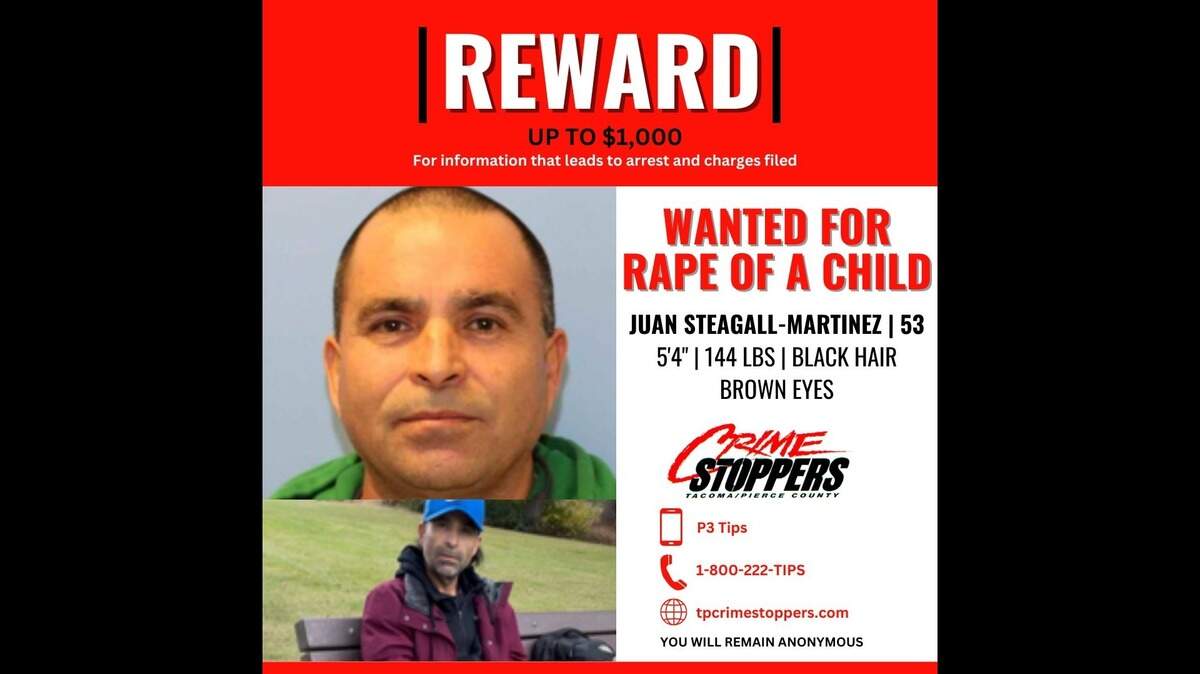 Juan Steagall-Martinez, 53, was recently spotted boarding a bus on Alaska Street near Wapato Park in Tacoma. He is suspected of child rape and has been on the run for two years.