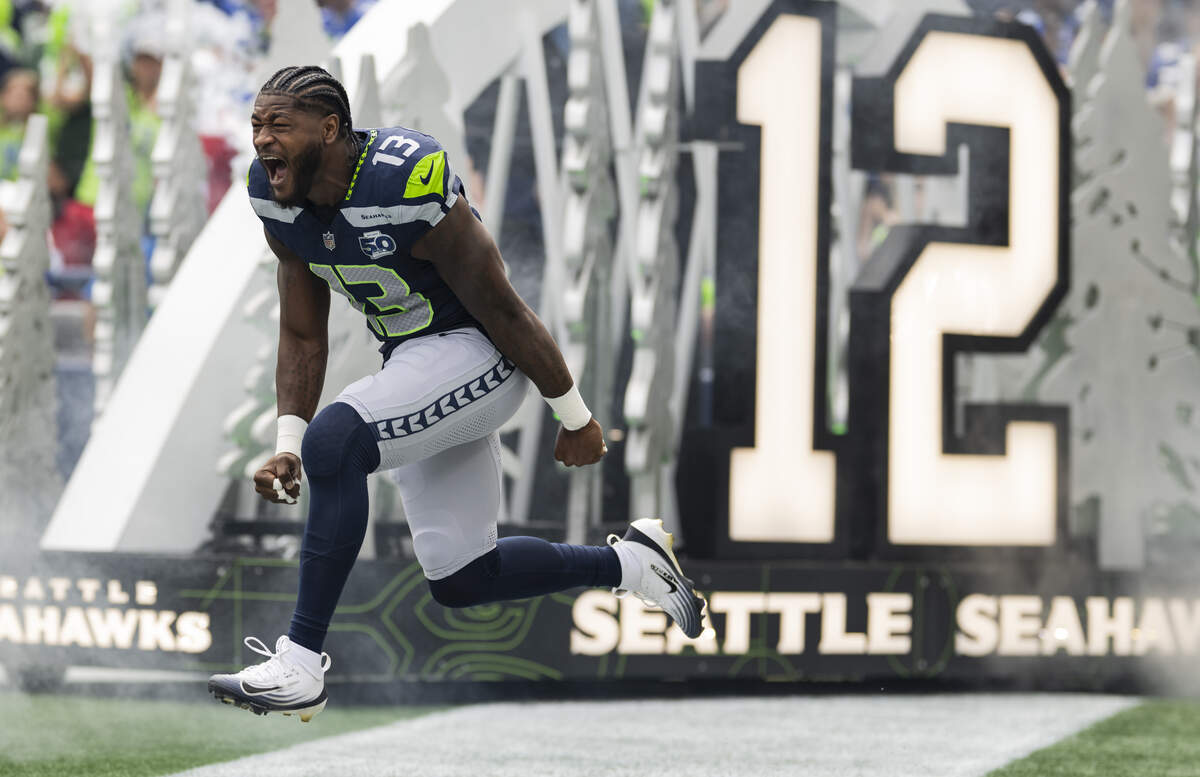 Seattle Seahawks linebacker Ernest Jones IV (13) runs out on the field before the game against the San Francisco 49ers at Lumen Field, on Sunday, Sept. 7, 2025, in Seattle.