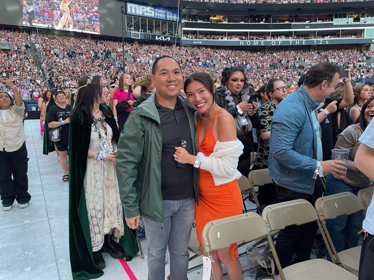 Nick Chan proposed to Jeanette Wang during the song “Love Story” at night one of Taylor Swift’s Eras Tour in Seattle, Washington.