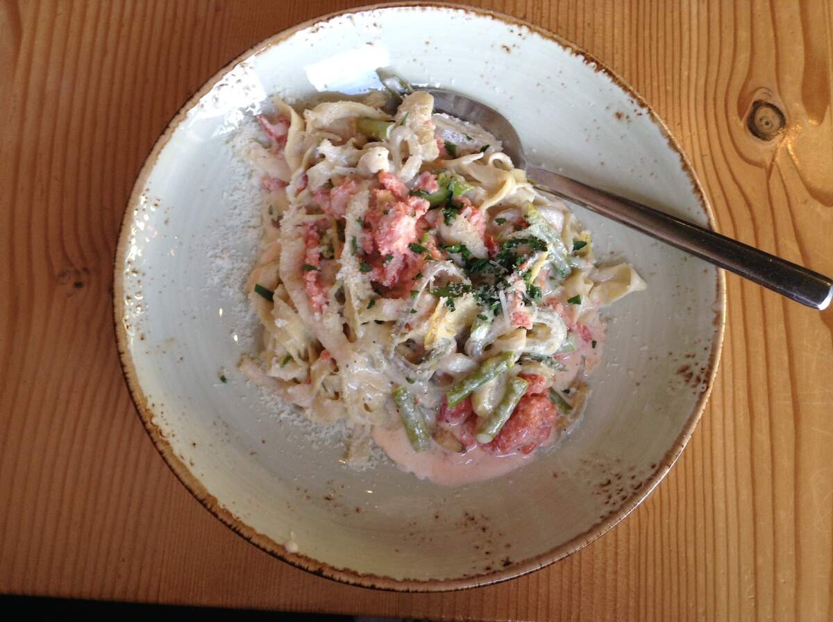 Primo Grill’s legacy house pasta combines a lemon asparagus cream sauce with smoked salmon and fettuccine.