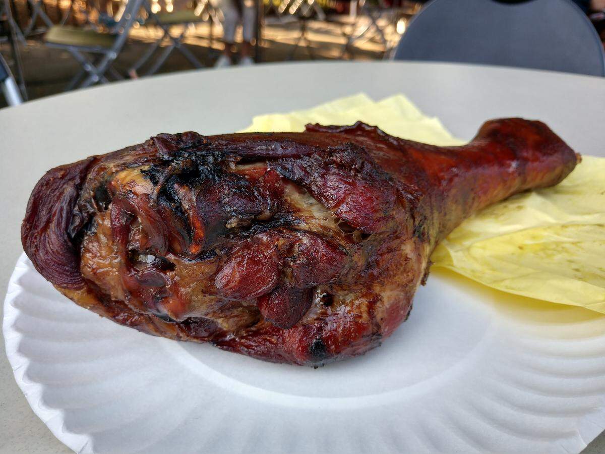 The turkey leg from Juicy’s Outlaw Grill near the Blue Gate.