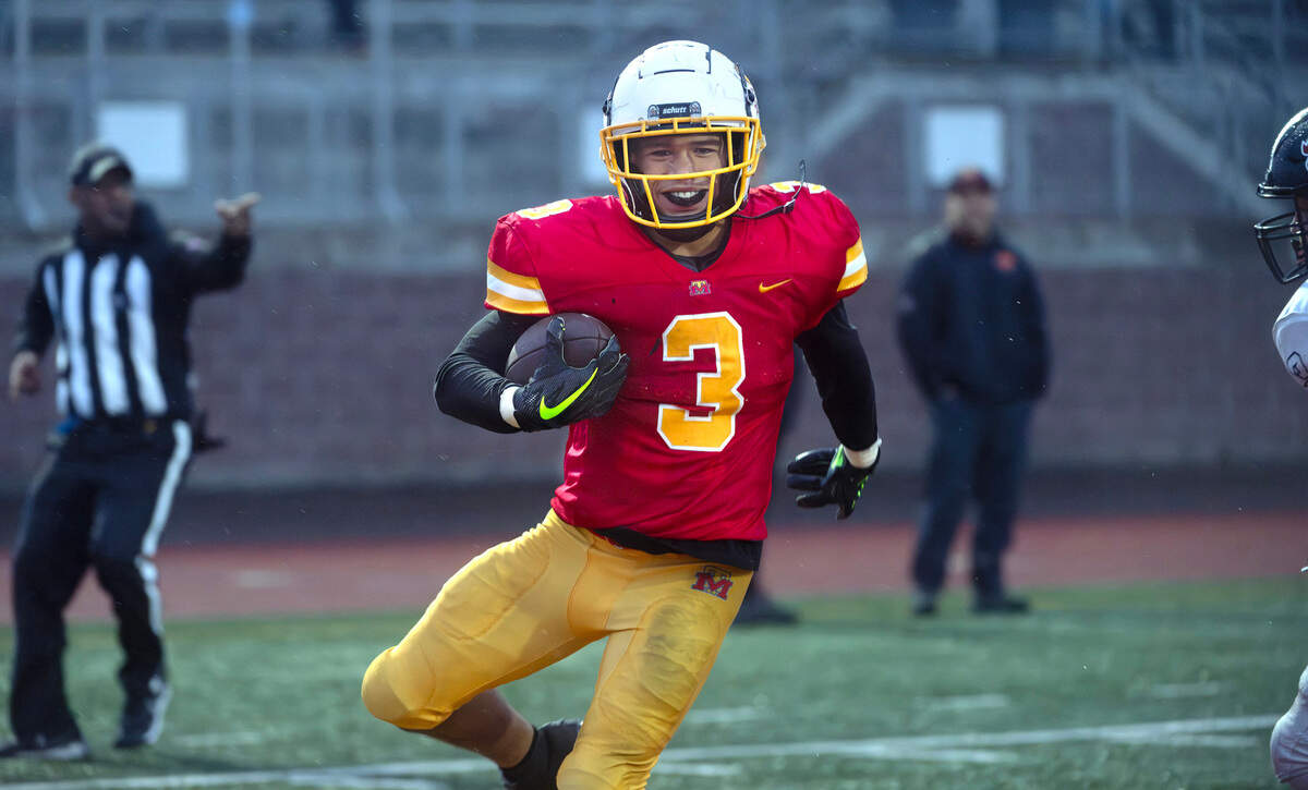 Mount Tahoma running back Felix Diaz smiles as he pops into the end zone for a touchdown run during Saturday afternoon’s 3A playoff football game against the Mount Spokane Wildcats at Mount Tahoma High School in Tacoma, Washington, on Nov. 9, 2024. Mount Tahoma won the game, 35-13.