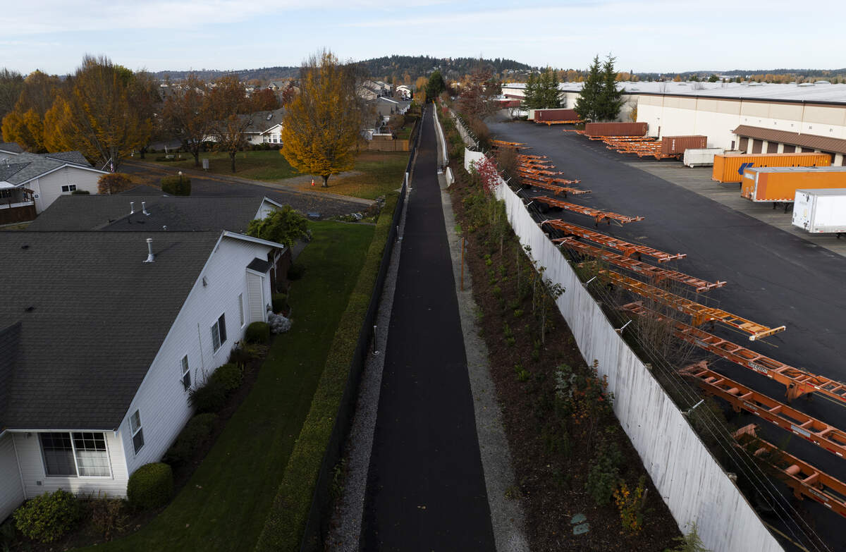 The Sheffield Trail is a 0.68 mile long paved trail that runs north to south between Valley Avenue East and 20th Street East, on Tuesday, Nov. 11, 2025, in Fife.