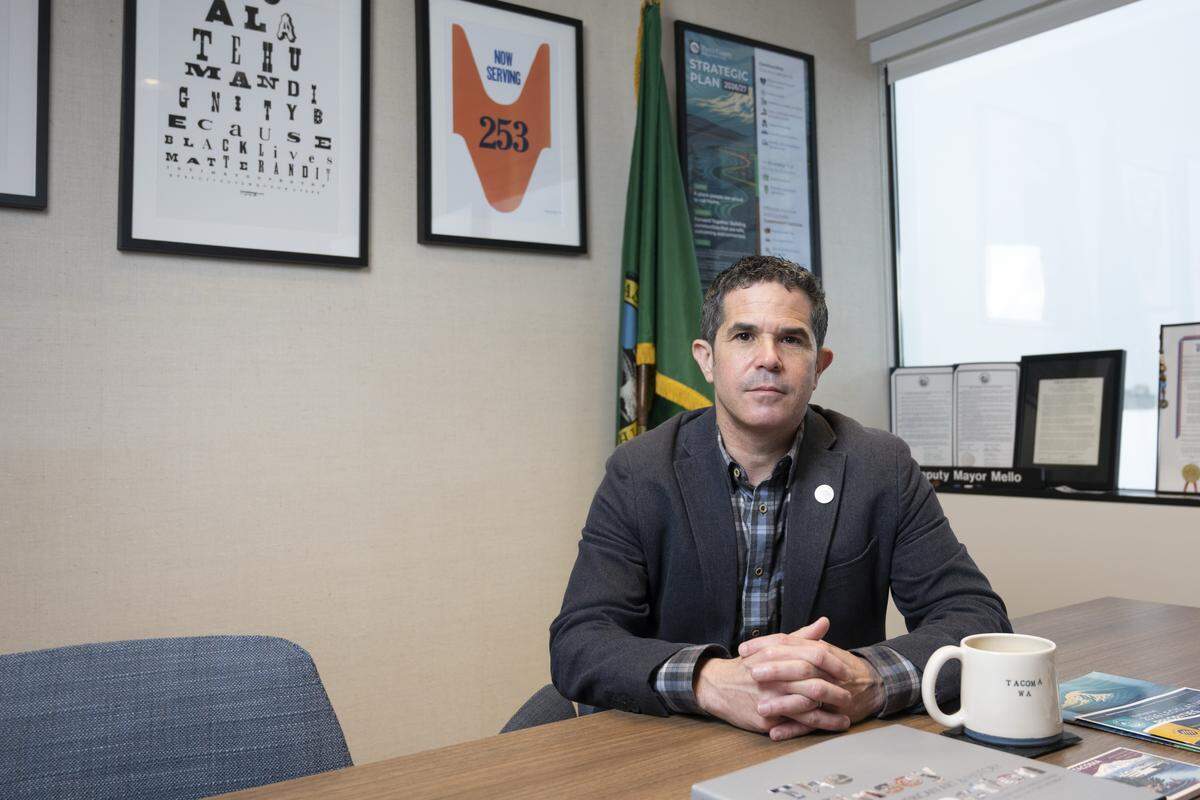 Pierce County Executive Ryan Mello sits for a portrait in his office on Friday, March 13, 2026, in Tacoma, Wash.