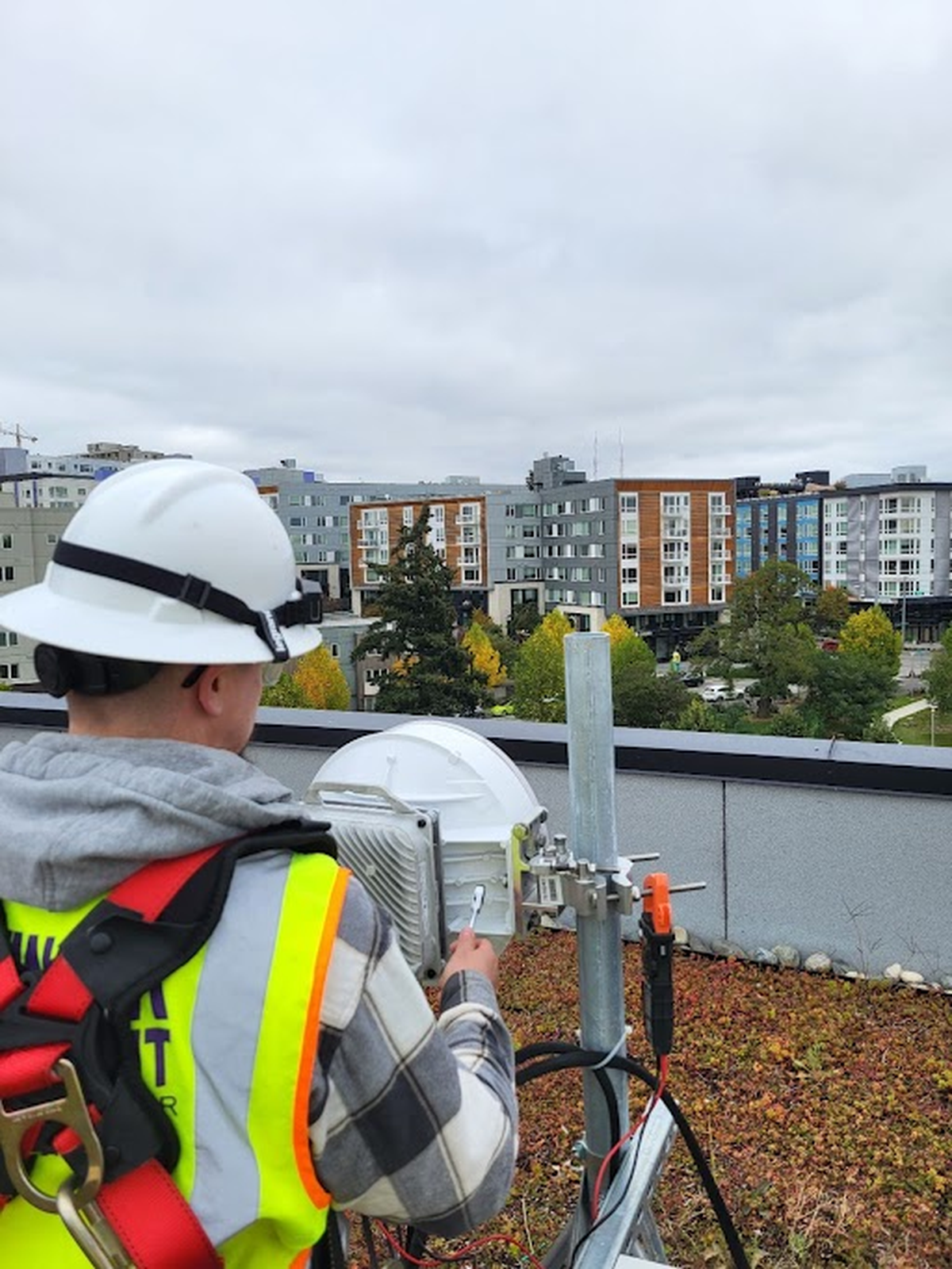 Astound’s Wireless Network Deployment Team installed systems on rooftops in Seattle similar to the one that was going to be deployed to Herron Island, allowing customers high-speed internet access. Astound is canceling their original plan due to permitting delays, a spokesperson told The News Tribune in November 2025.