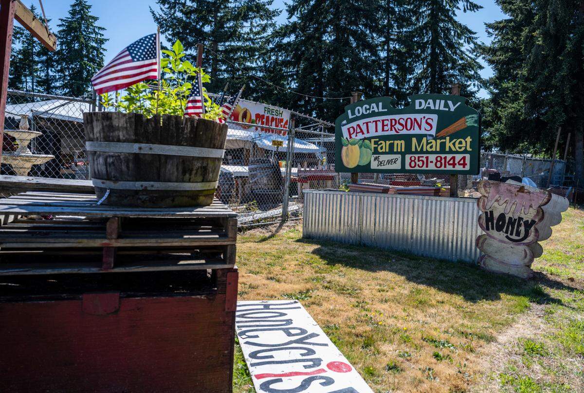An exterior view of Patterson’s Farm Market in Gig Harbor, Wash. on Thursday, July 21, 2022.