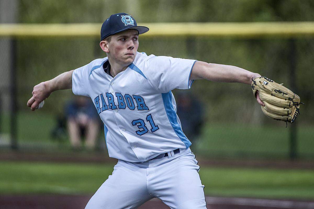 Tides pitcher Owen Wild stepped up to the mound in the 6th inning during the first game of the Gig Harbor vs. Peninsula baseball doubleheader at Sehmel Homestead Park on Monday, April 16, 2018. The Tides win 5-2.