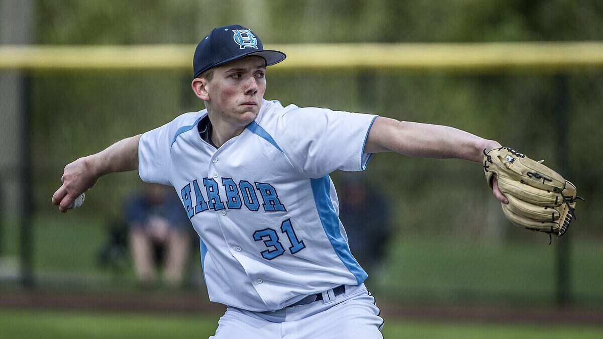 Tides pitcher Owen Wild stepped up to the mound in the 6th inning during the first game of the Gig Harbor vs. Peninsula baseball doubleheader at Sehmel Homestead Park on Monday, April 16, 2018. The Tides win 5-2.