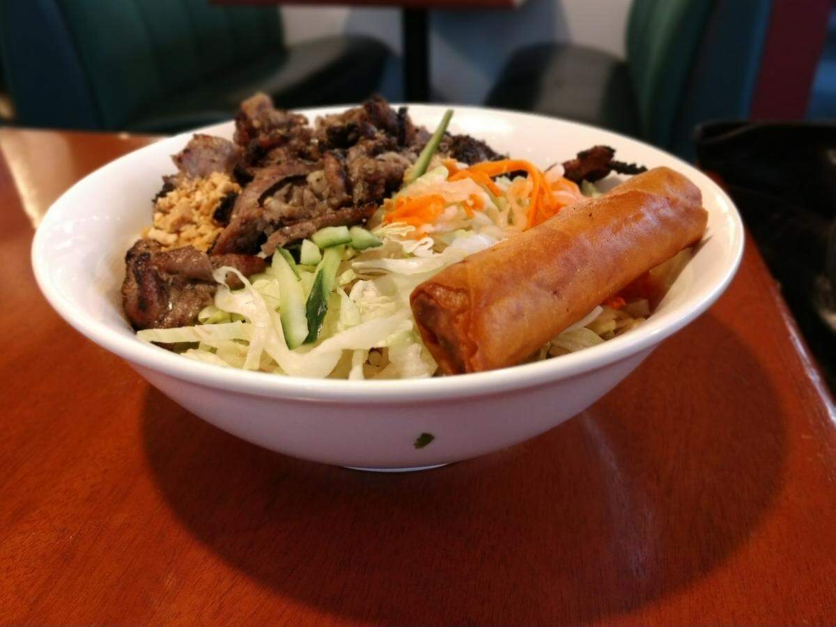A rice noodle bowl from Pho & More Vietnamese Restaurant in Gig Harbor.