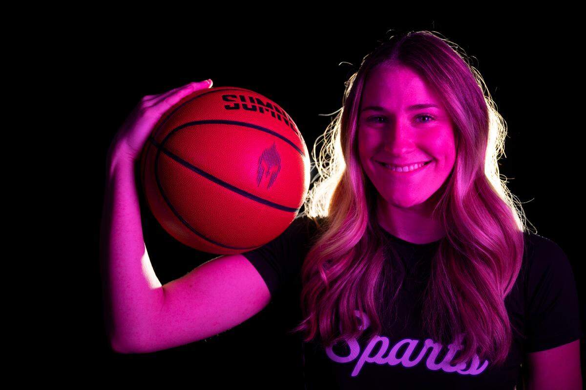 Sumner’s Lainee Houillon poses for a portrait after being selected as The News Tribune’s 2023 All-Area basketball first team, at Silas High School, on Sunday, March 17, 2024 in Tacoma, Wash.