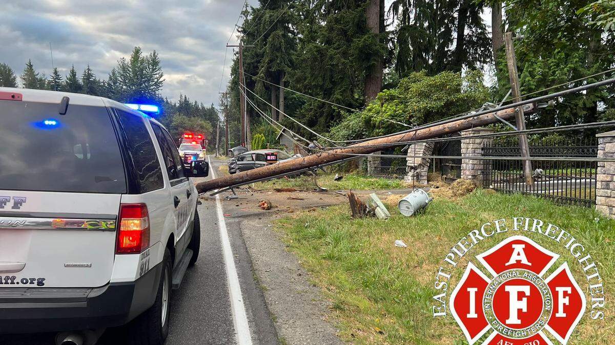 East Pierce firefighters cleared a single-car accident that ran into a power pole in Bonney Lake Saturday morning.