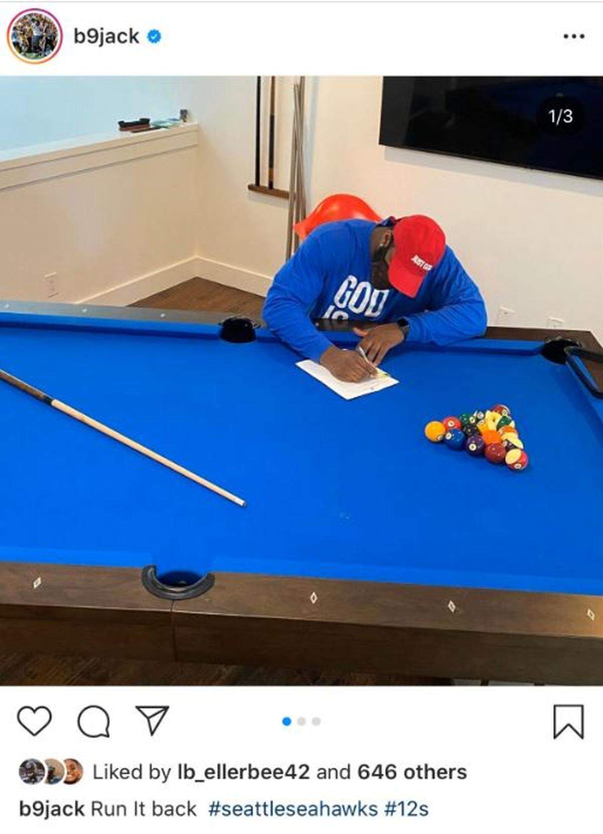 Defensive end Branden Jackson posts on his Instagram account he signed his tender offer to remain with the Seahawks in 2020.