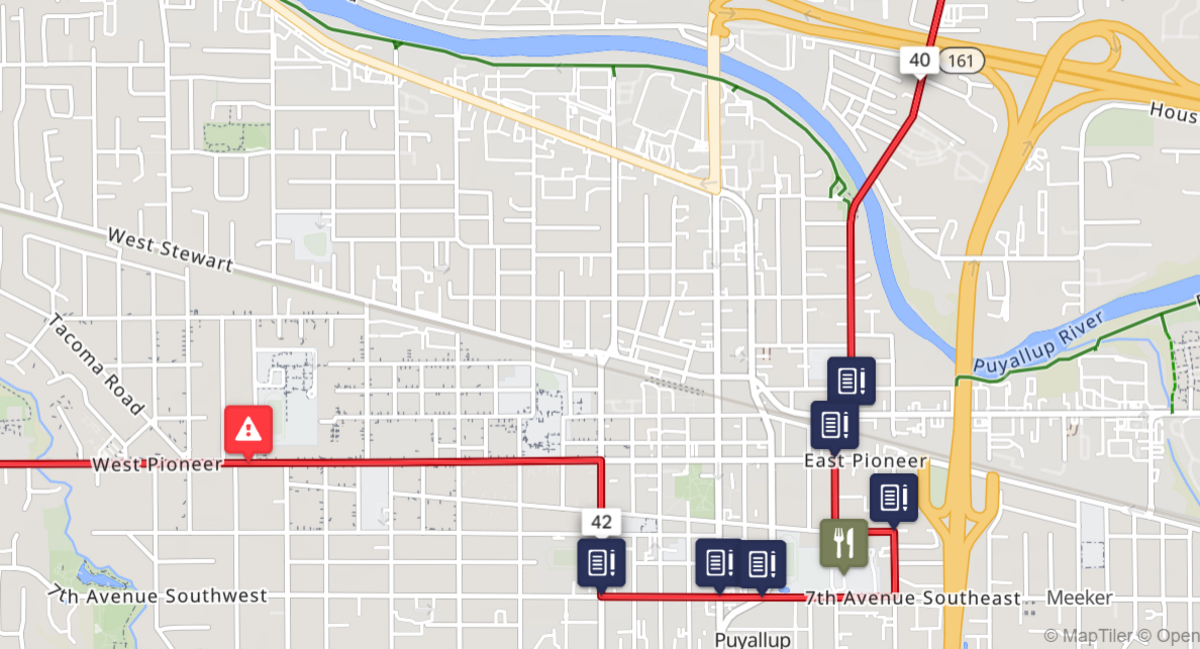 The bike route in Puyallup on Saturday will have blue balloons to indicate police presence, green balloons to indicate food and bathroom stops, and red balloons to indicate construction disturbances.