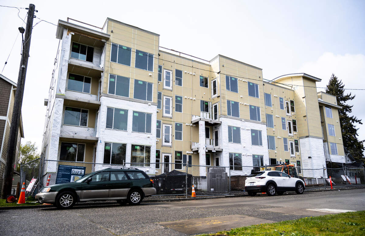 A view of the 42-unit market-rate apartment project undertaken by a for-profit private developer on North Trafton Street on Saturday, April 16, 2022 in Tacoma, Wash. Residents in the area received a notice from Tacoma Public Utilities three days prior to their power being shut off for 10 hours, for an elevator to be installed for the project.