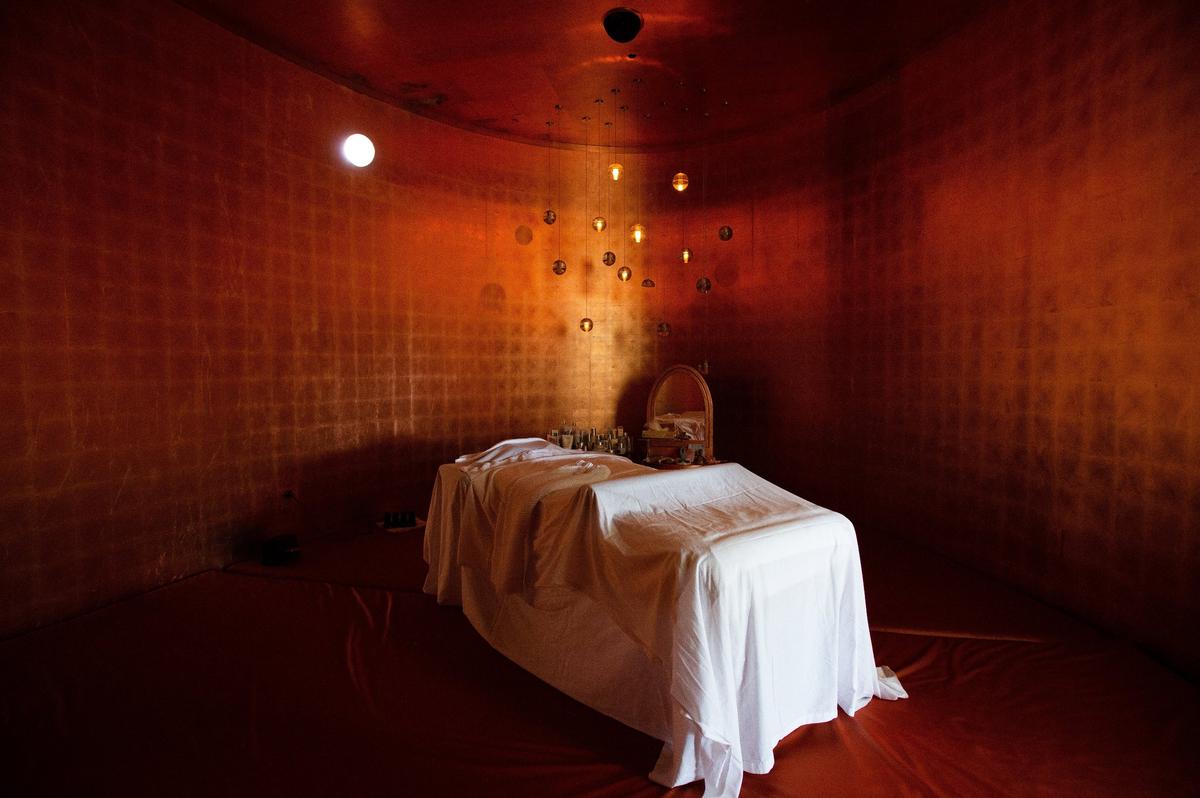 A view of the copper-lined meditation room in the house in Tenino, Wash., on Thursday, Sept. 13, 2018. The room features a window pointing to the North Star. The estate is called Merkaba, which, potential buyers are told, means light, spirit and body. The $11 million property is the most expensive personal property ever listed in Thurston, Pierce and Mason counties. The house features solar panels and geothermal heating.