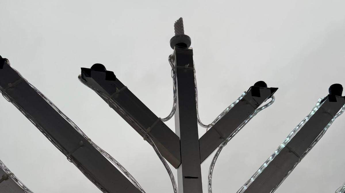 The public menorah in Uptown Gig Harbor after the light bulbs were broken off, pictured on Wednesday, Dec. 25, 2024.