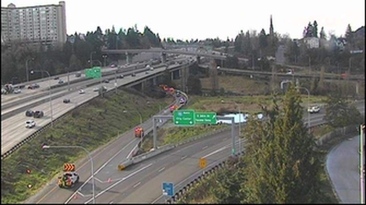 A crash is blocking the ramp from Interstate 5 to state Route 7 in Tacoma on Monday, Jan. 5, 2026.