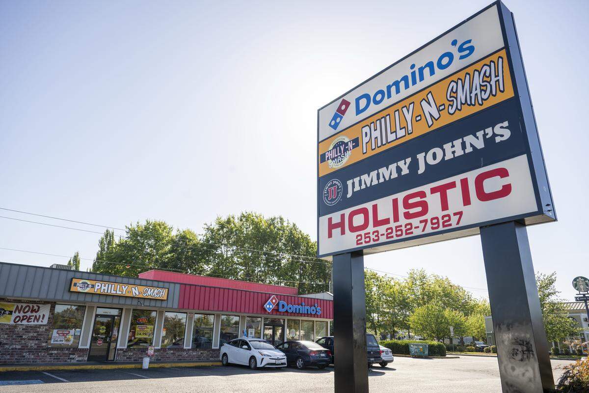 Philly-N-Smash is located in a strip mall along Pacific Highway East, pictured on Monday, Sept. 22, 2025, in Fife, Wash.
