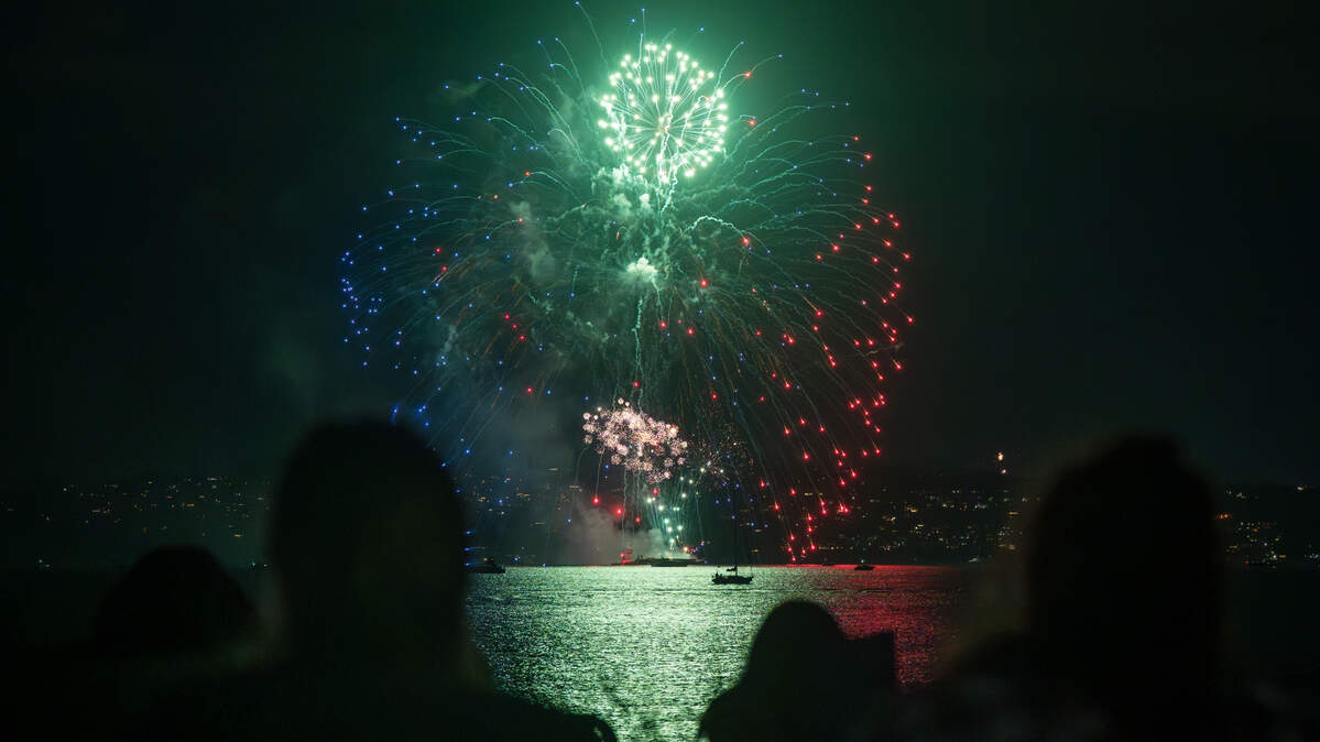 People gather along the Ruston Way Waterfront to watch fireworks, a finale to the Tacoma Summer Blast event, on Friday, July 4, 2025, in Tacoma.