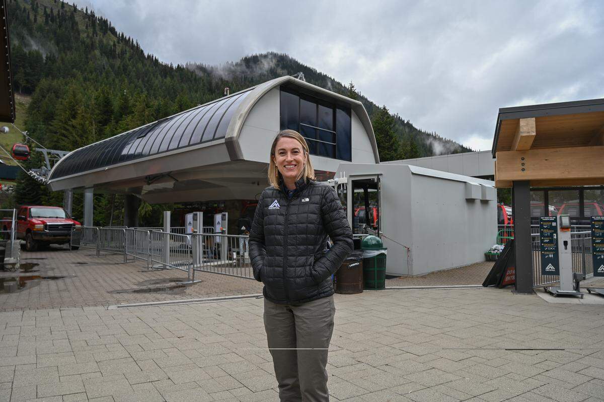 Linnea Hansen, new president and COO of Crystal Mountain, in front of the Mount Rainier Gondola in May 2026.