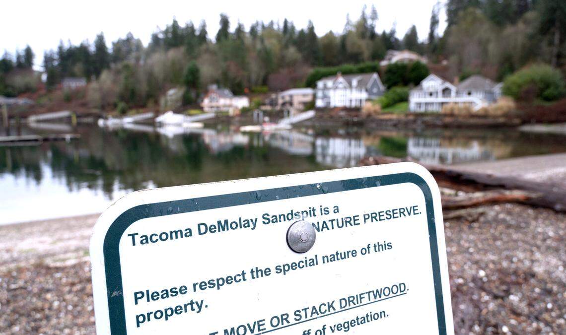 DeMolay Sandspit Park on Fox Island, Washington, is shown on Wednesday, Feb. 21, 2024. PenMet Parks has plans for improvements to the park that some in the area worry could lead to a decline in wildlife that thrives in the woods, beach and sandspit.