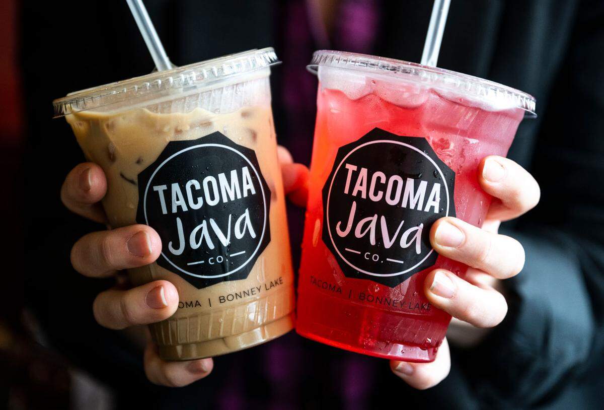 Tacoma Java Co. offers blended coffee like the Lavender Nirvana (left) and Lotus energy drinks in endless flavors. At the shop’s daily happy hour, 11 a.m.-1 p.m., buy a drink, get the second half-off.