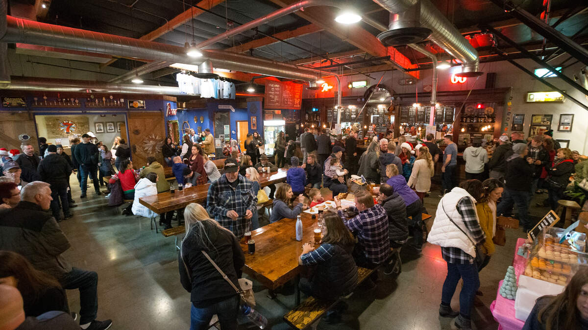 A recent night market inside 7 Seas brewpub. The gathering of vendors happens the first Saturday of each month.