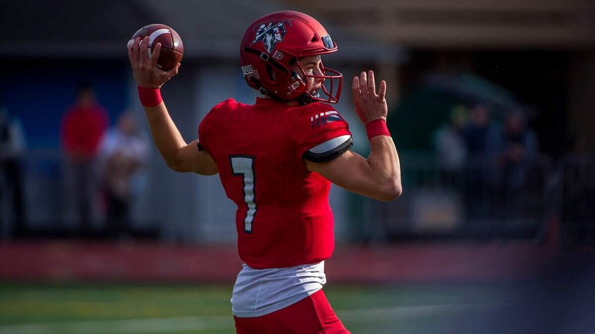 Sophomore quarterback Sam Huard of Kennedy Catholic High School throws in a football game against Todd Beamer on Saturday, Oct. 6, 2018 at Highline Memorial Stadium in Burien.