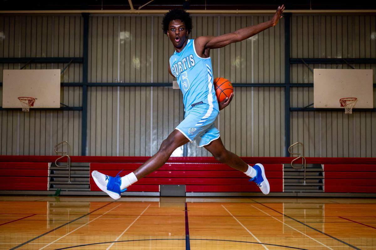 Curtis’s Zoom Diallo poses for a portrait at Silas High School in Tacoma, Wash., on Wednesday, March 16, 2022.
