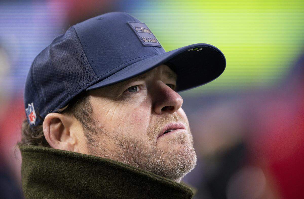 Seattle Seahawks general manager John Schneider looks on as the Seattle Seahawks cruise to a 41-6 victory against the San Francisco 49ers in the NFC Divisional Round game at Lumen Field, on Saturday, Jan. 17, 2026, in Seattle.