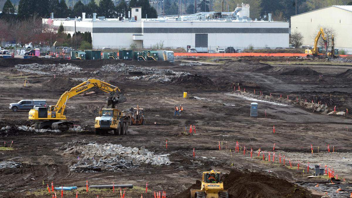 Ground work is under way at the 2.5-million-square-foot Bridge Industrial warehouse site in south Tacoma on Friday, March 29, 2024.