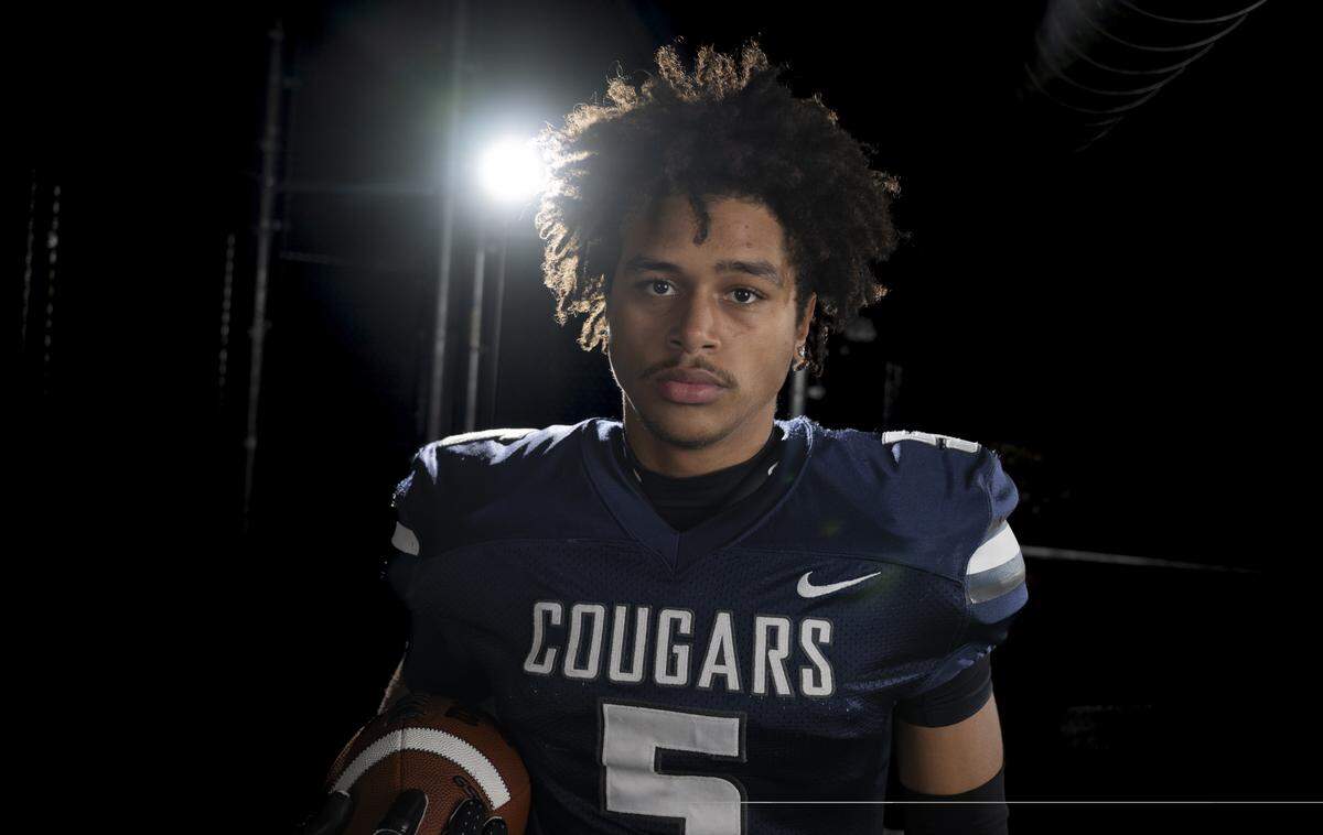 Cascade Christian junior all-purpose athlete Tayven Collins poses for a portrait after being selected as first-team offense for The News Tribune’s 2025 All-Area football team at Mount Tahoma High School, on Sunday, Dec. 7, 2025, in Tacoma, Wash.
