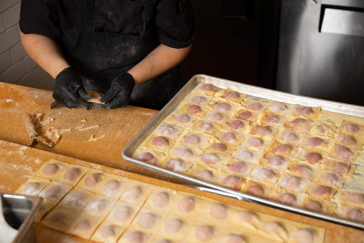 Nancy Maldonado prepares beet raviolis for dinner service on Jan. 31. Primo has made pasta in house, from scratch since it opened in 1999.