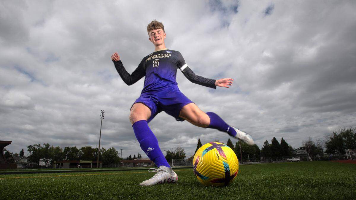 Puyallup senior midfielder Dean Williams is The News Tribune’s boys soccer All-Area Player of the Year. He is shown at Sparks Stadium in Puyallup, Washington, on Wednesday, June 14, 2023.