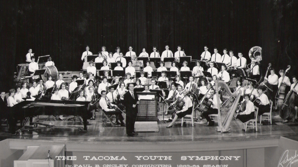 A historical photo shows musicians in the Tacoma Youth Symphony’s 1963-64 season, conducted by Paul B. Oncley. The Tacoma Youth Symphony will host a 60th anniversary concert on May 6, 2023.