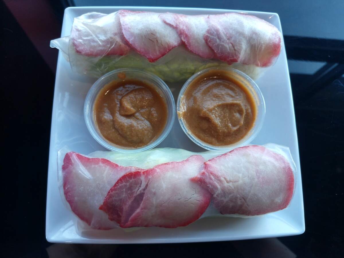 Barbecue pork fresh spring rolls filled with pork, noodles and vegetables, from Fresh Rolls.