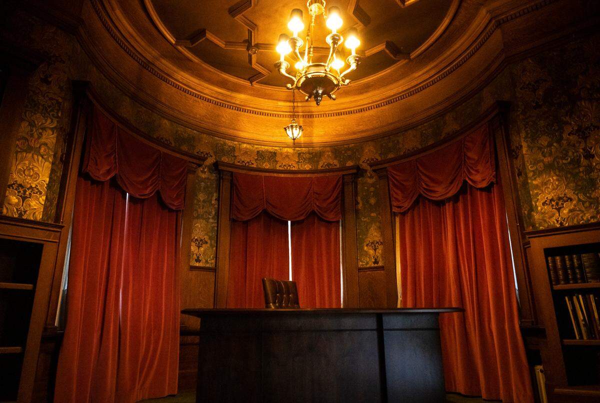 A view of what once was the office of William Rust, the President of the Tacoma Smelter and Refining Company and founder of Ruston, after is has been restored in the original Rust Mansion that was built in 1905, in Tacoma, Wash. on Dec. 6, 2022. The mansion has been renovated by real estate developer Ashley Burks, who purchased the property in December 2021.
