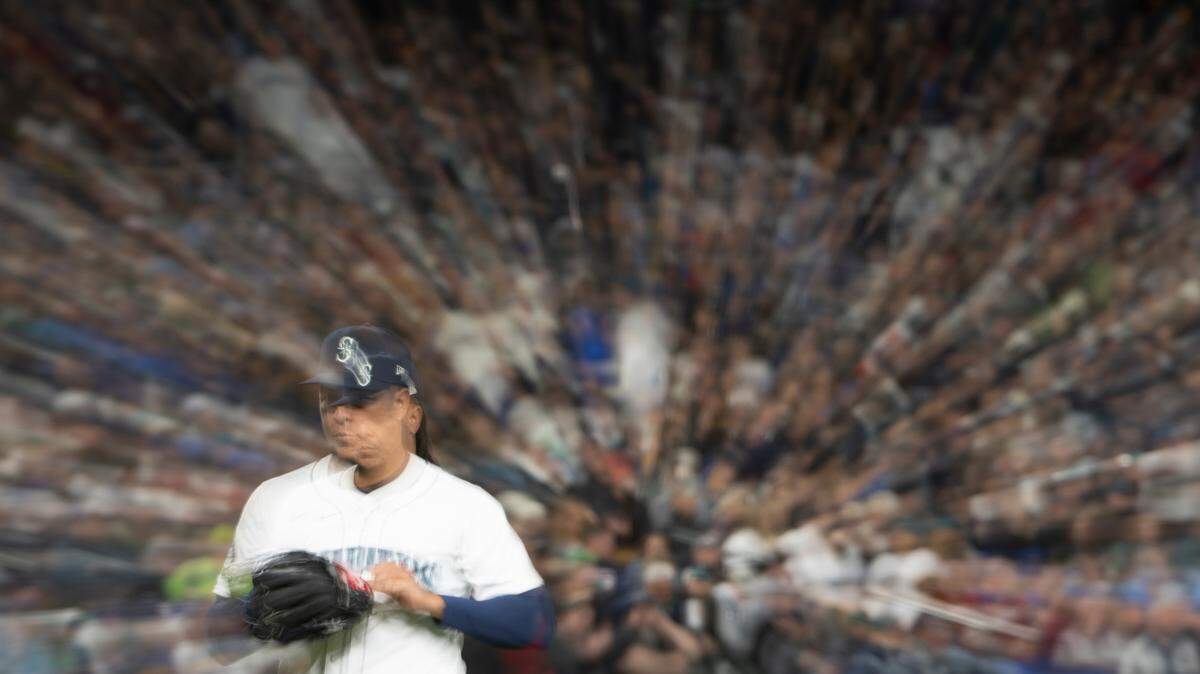 Seattle Mariners starting pitcher Luis Castillo (58) comes off the mound against the Boston Red Sox during the second inning the opening day game between the Boston Red Sox and Seattle Mariners at T-Mobile Park, on Thursday, March 28, 2024, in Seattle, Wash.