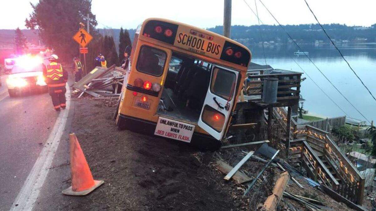 A school bus nearly went down an embankment on the Key Peninsula Friday.